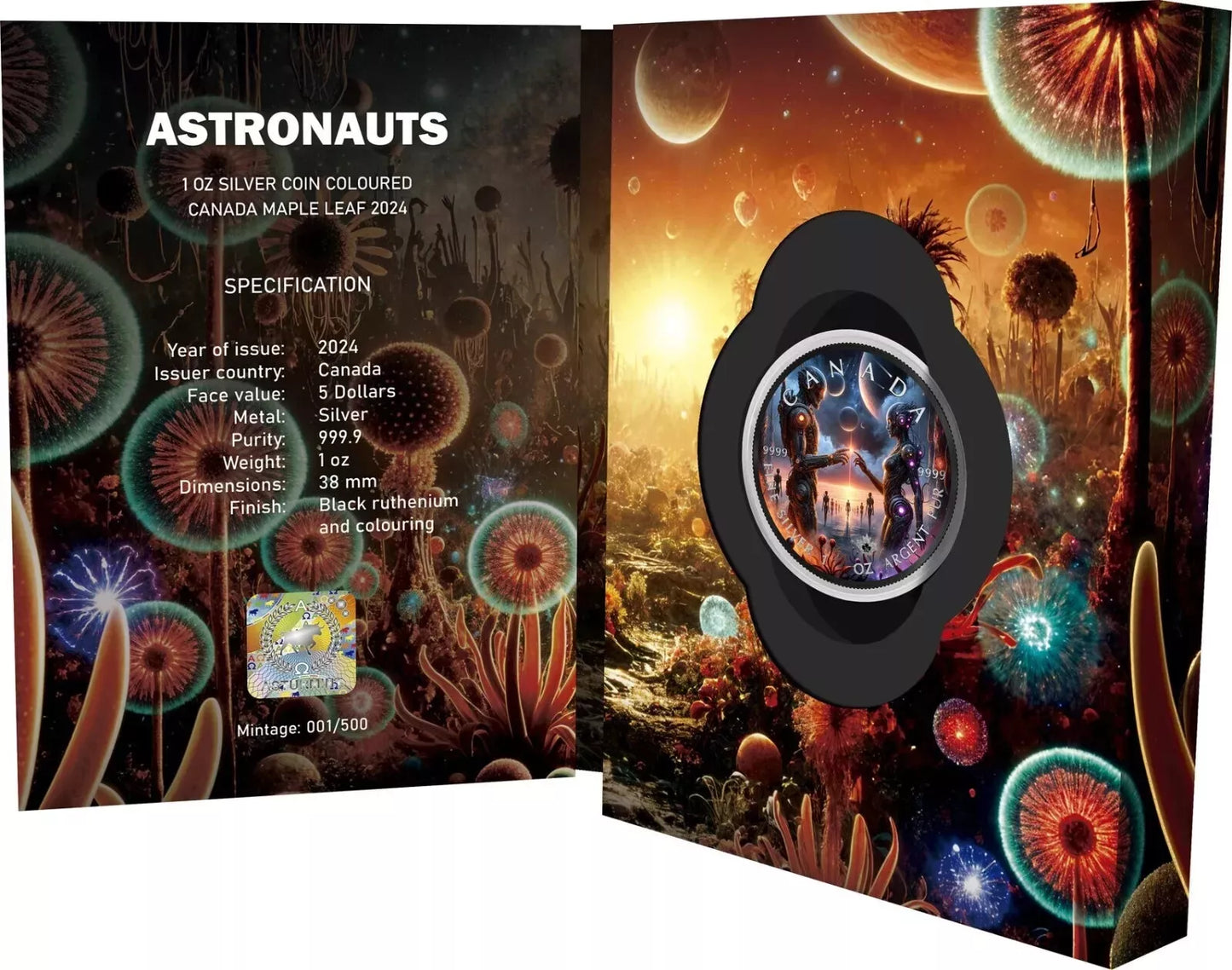 1 UNZE SILBER - ASTRONAUT - RUTHENIUM & FARB VERDELUNG - SILBERMÜNZE