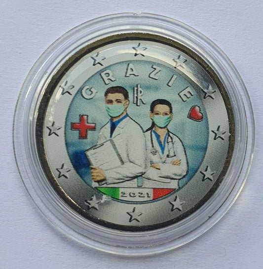 2 EURO MÜNZE - CORONA VIRUS / PANDEMIE - KOLORIERT