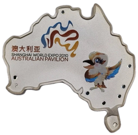 1 UNZE 999 SILBER - KOOKABURRA 2010 / EXPO / KARTE VON AUSTRALIEN - KOLORIERT - SILBERMÜNZE