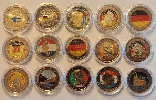 15 x 2 Euro Münze - Europa - koloriert