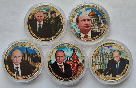 5 MEDAILLEN SET - WLADIMIR PUTIN - KOLORIERT