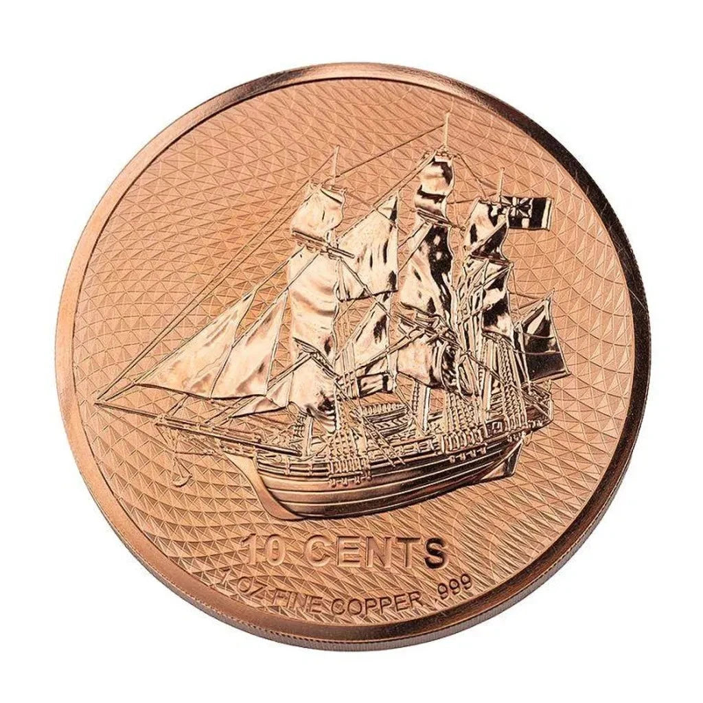1 UNZE KUPFER -  SCHIFF / SEGELSCHIFF BOUNTY - KUPFERBARREN - MÜNZE
