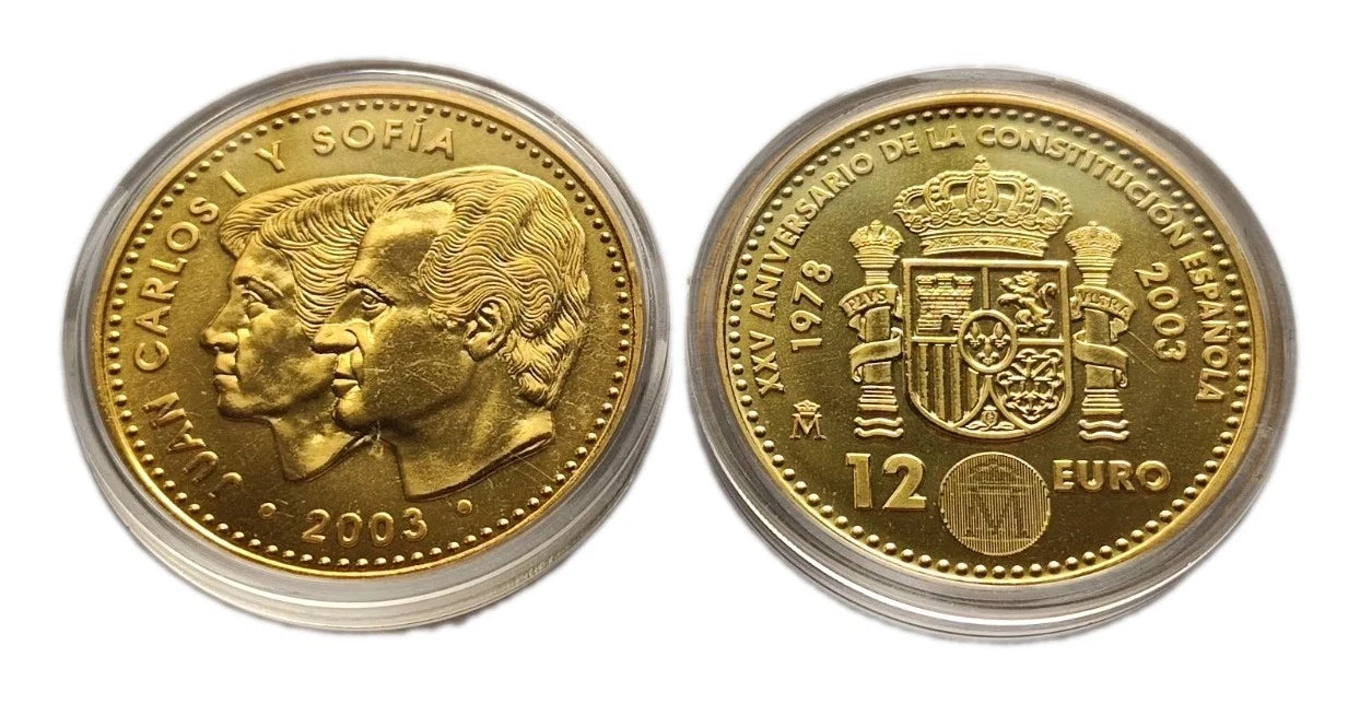 12 Euro Münze - Spanien - 25. Jahrestag der spanischen Verfassung 2003 - 24 Karat vergoldet