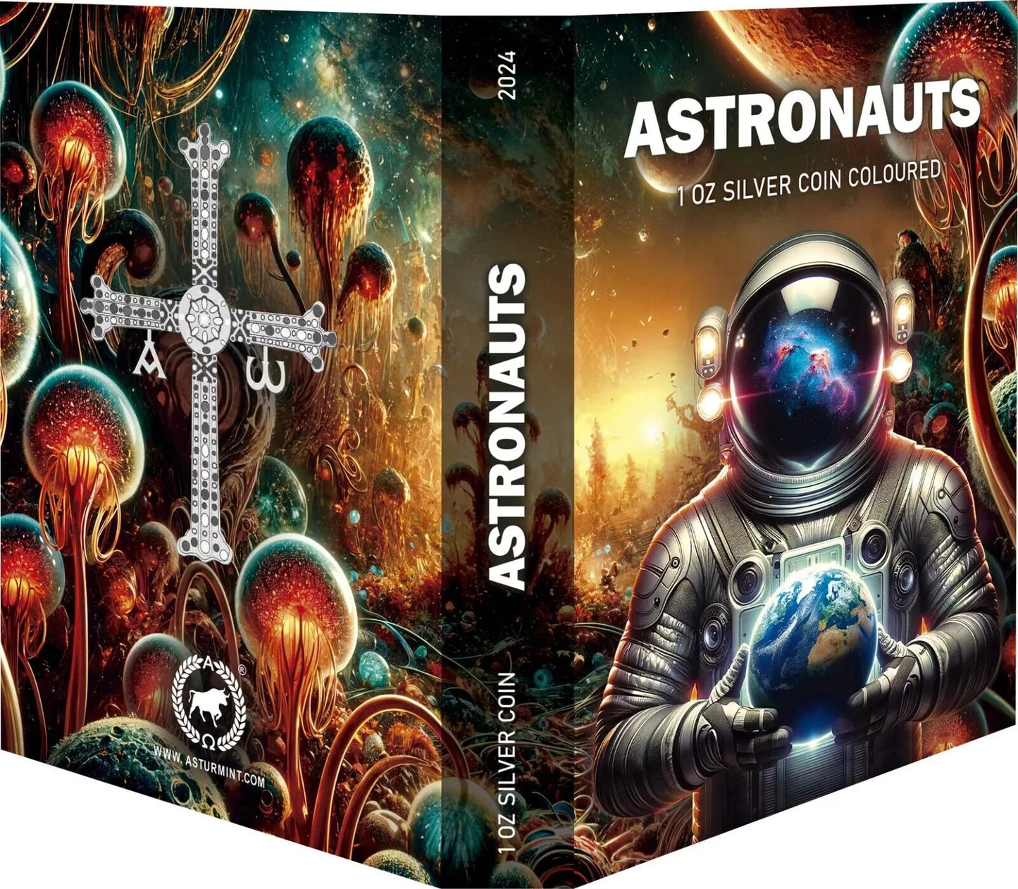 1 UNZE SILBER - ASTRONAUT - RUTHENIUM & FARB VERDELUNG - SILBERMÜNZE