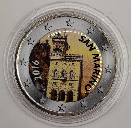2 Euro Münze - San Marino - Regierungspalast - 2016 - koloriert