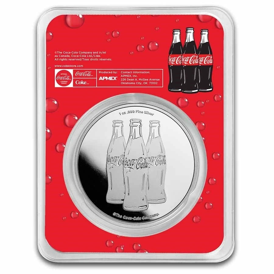 1 UNZE 999 SILBER - COCA COLA / FLASCHEN - KOLORIERT - BLISTER - SILBERBARREN