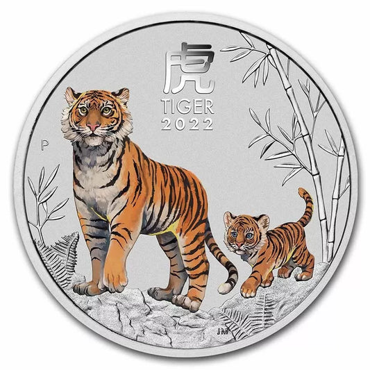 5 UNZEN - LUNAR TIGER 2022 - KOLORIERT - SILBERMÜNZE