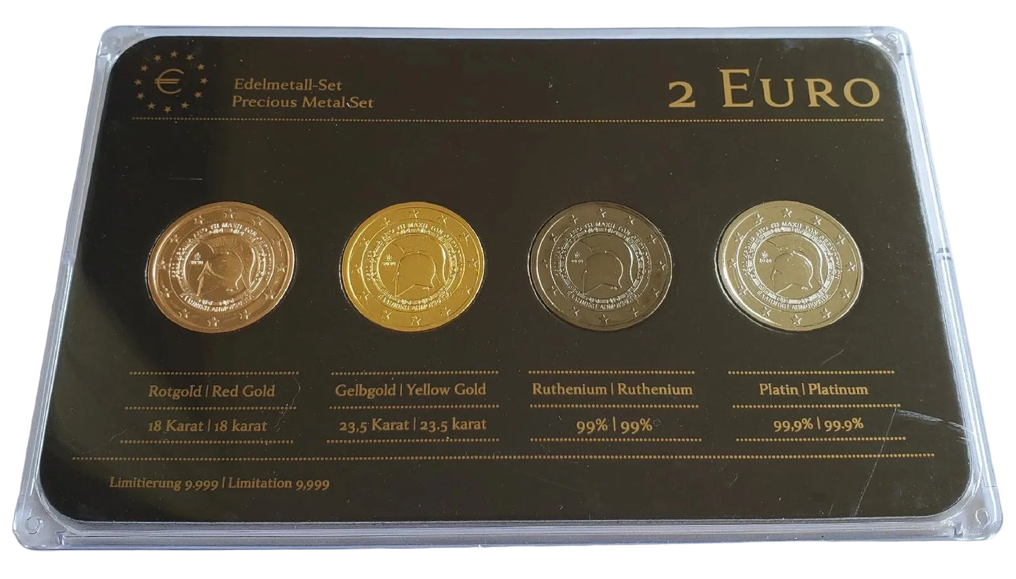 5 x 2 Euro Münzen Set - Griechenland 2020 - 2500 Jahre Thermopylen Leonidas - Silber / Platin / Rotgold / Ruthenium / Gold