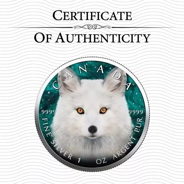 1 UNZE 999 SILBER - MAPLE LEAF / POLAR FUCHS  - NUR 100 STÜCK WELTWEIT - KOLORIERT - SILBERMÜNZE
