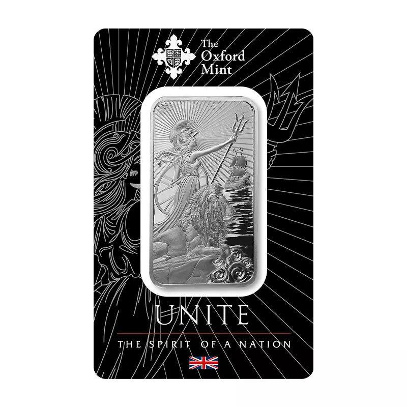 1 UNZE 999 SILBER - ENGLAND / BRITANNIA MIT LÖWE / SCHIFF  SILBERBARREN