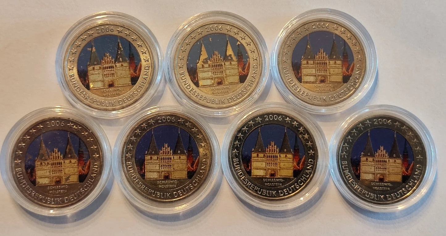 7 x  Euro Münze - BRD - Schleswig-Holstein Holstentor 2006 - koloriert