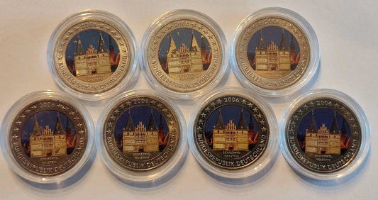 7 x  Euro Münze - BRD - Schleswig-Holstein Holstentor 2006 - koloriert