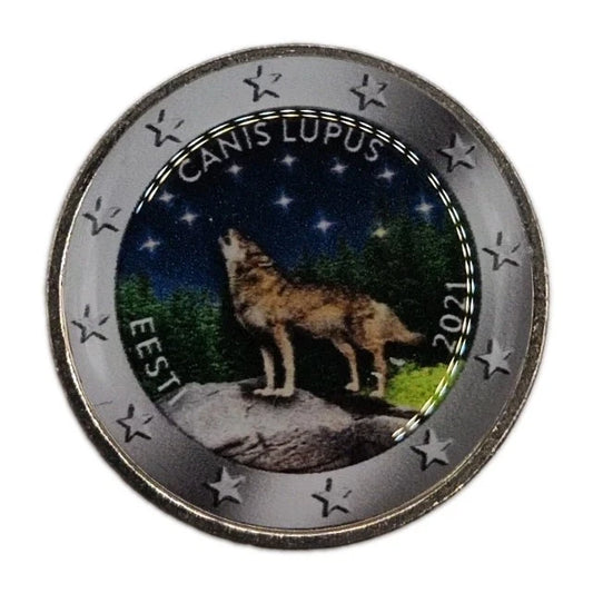 2 Euro Münze - Estland - Nationaltier Wolf 2021 - koloriert