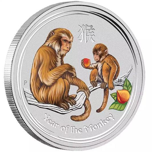 1 UNZE SILBER - LUNAR AFFE 2016 - KOLORIERT - SILBERMÜNZE
