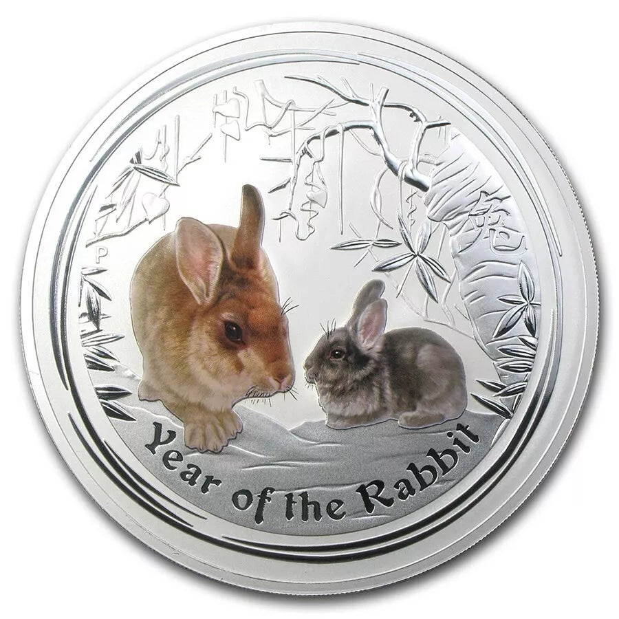 1/2 UNZE SILBER - LUNAR HASE 2011 - KOLORIERT - SILBERMÜNZE