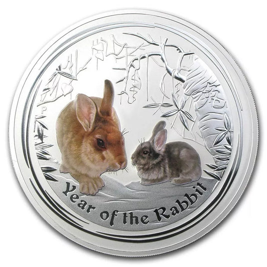 1/2 UNZE SILBER - LUNAR HASE 2011 - KOLORIERT - SILBERMÜNZE