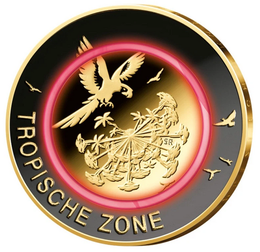 5 Euro Münze - Tropische Zone 2014 - Polymerring - mit Rhodium und Gold veredelt