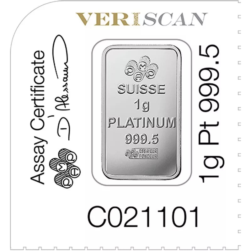 1 GRAMM PLATIN BARREN  - VALCAMBI SCHWEIZ - GÖTTIN FORTUNA