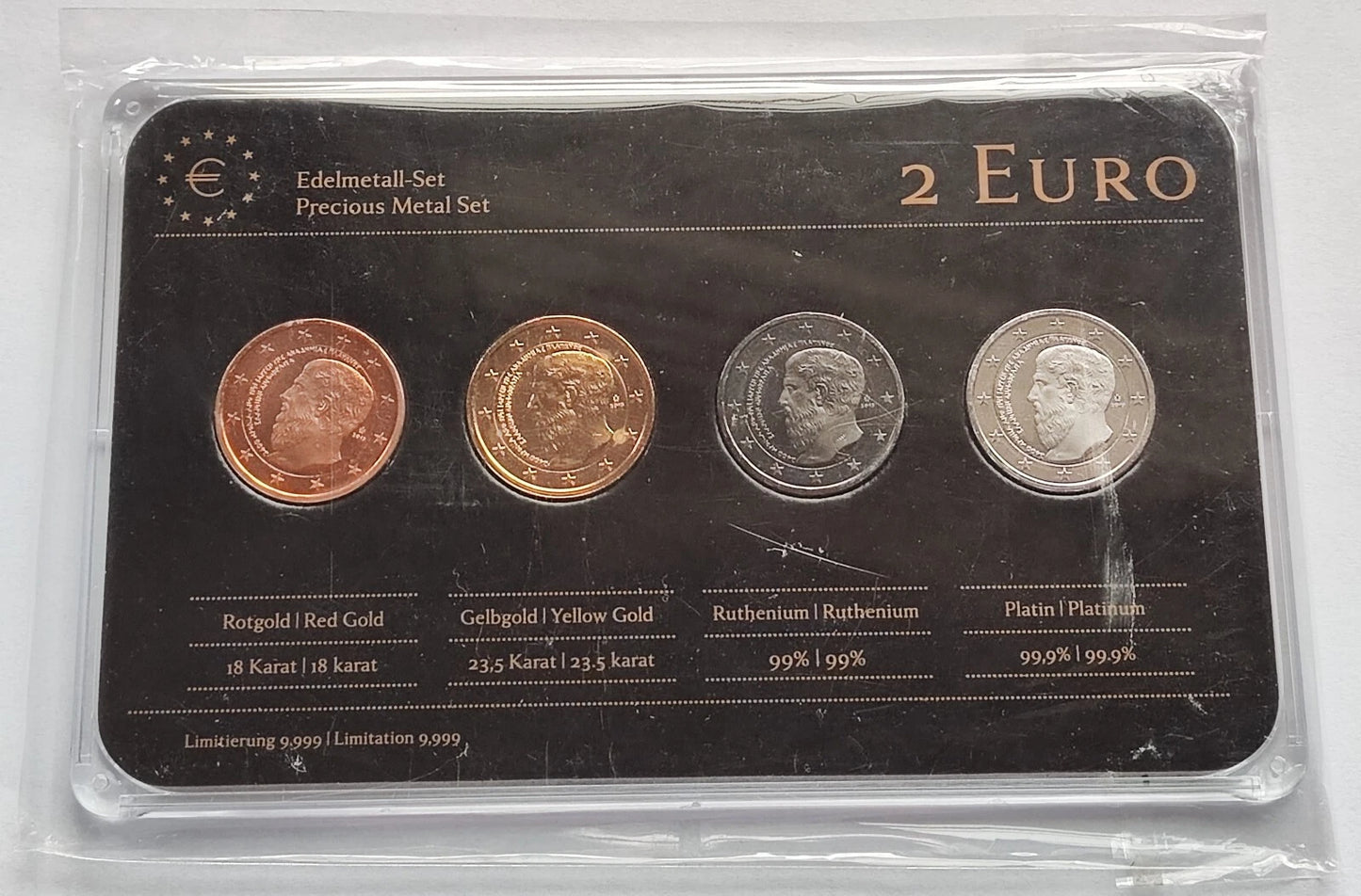 12 x 4 x 2 Euro Münzen Set - Europa Ausgaben - Platin / Rotgold / Ruthenium / Gold
