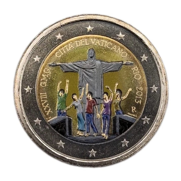 2 Euro Münze - Vatikan - Weltjugendtag Rio de Janeiro 2013 - koloriert - selten