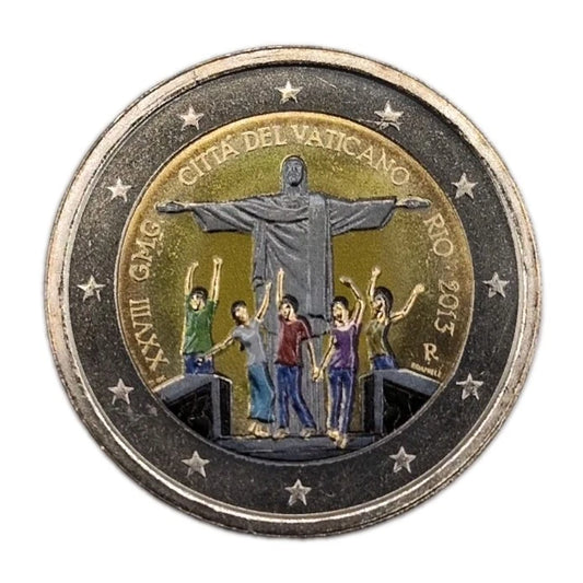 2 Euro Münze - Vatikan - Weltjugendtag Rio de Janeiro 2013 - koloriert - selten