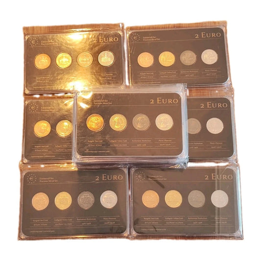 12 x 4 x 2 Euro Münzen Set - Europa Ausgaben - Platin / Rotgold / Ruthenium / Gold