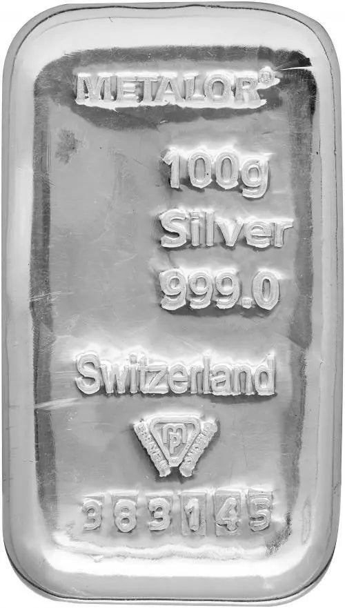 100 GRAMM SILBER - METALOR / SCHWEIZ - SILBERBARREN