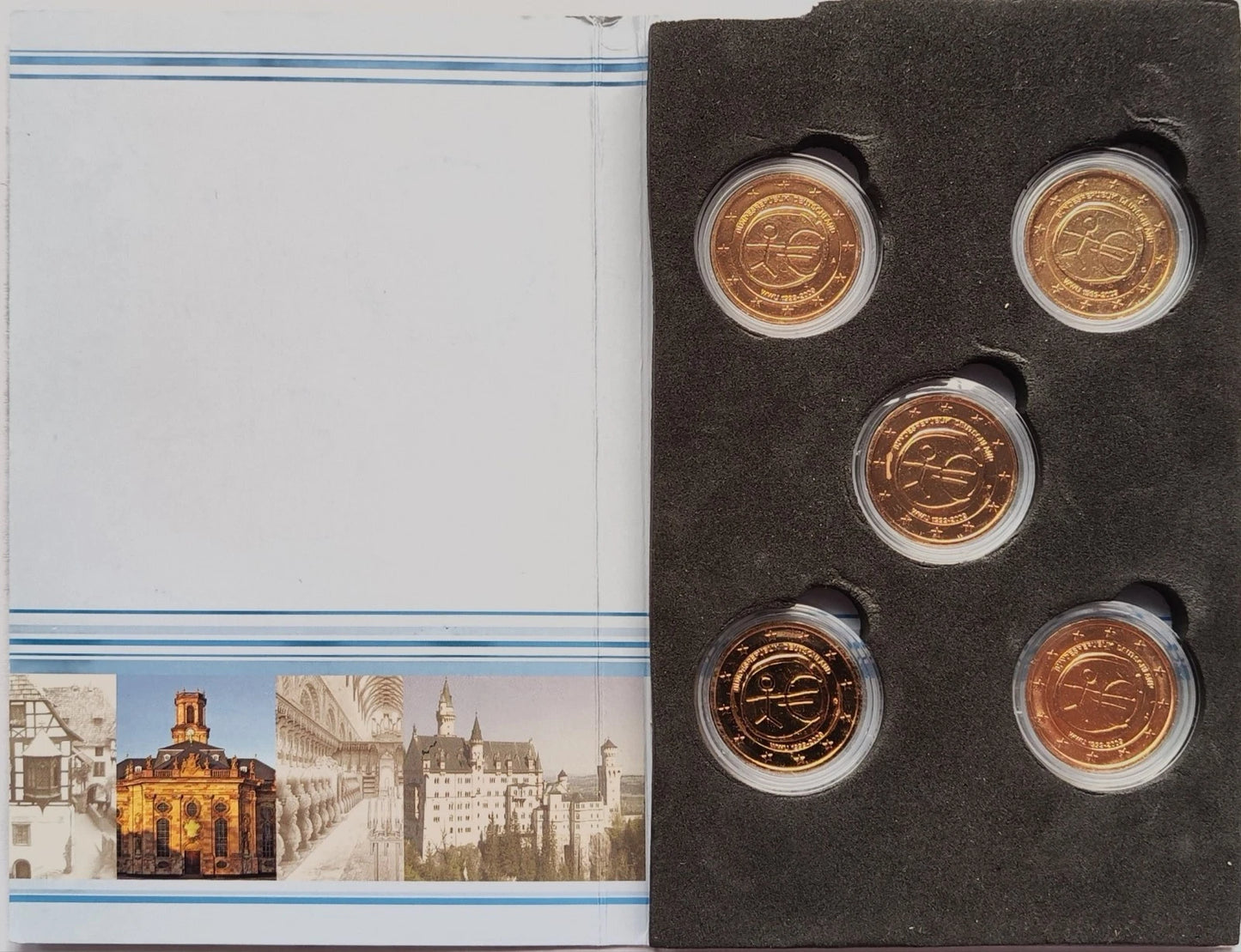 5 x 2 Euro Münze - BRD - 10 Jahre WWU Gemeinschaftsausgabe 2009 - komplett Satz ADFGJ - vergoldet
