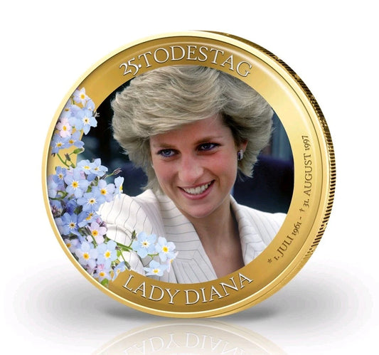 2 Euro - Diana / Princess of Wales - koloriert & vergoldet
