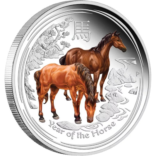 1/2 UNZE SILBER - LUNAR PFERD 2014 - KOLORIERT - SILBERMÜNZE