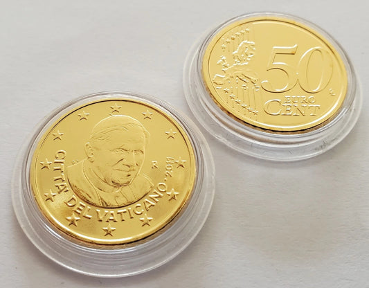 50 Euro Cent Münze - Vatikan - Papst Benedikt XVI. - 24 Karat vergoldet