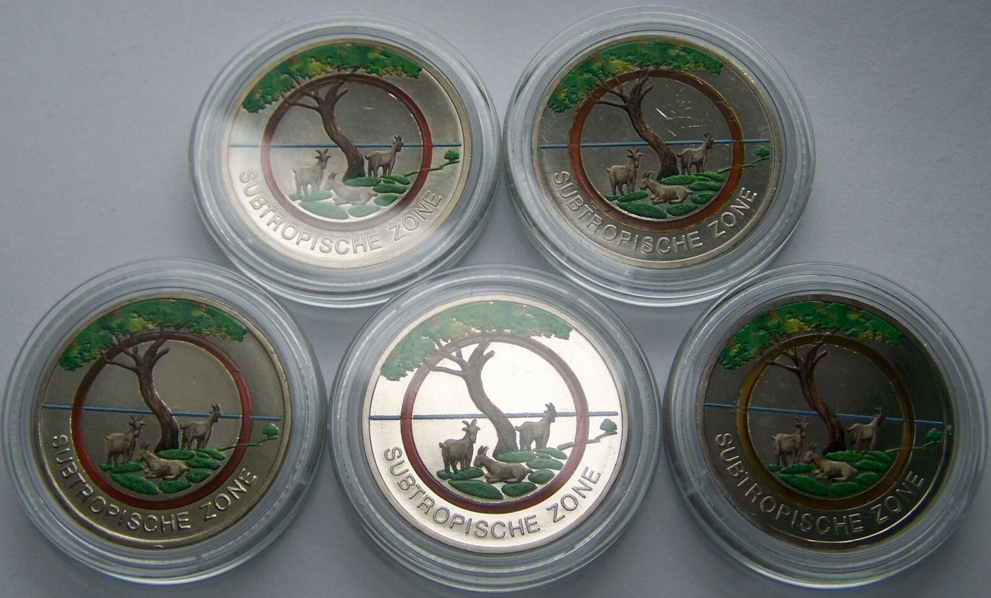 5 x 5 Euro Münze - Subtropische Zone 2017 - Polymerring - komplett Satz ADFGJ - koloriert