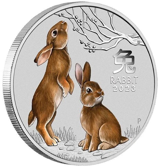 1UNZE SILBER - LUNAR HASE 2023 - KOLORIERT - SILBERMÜNZE