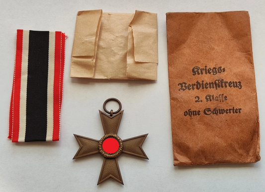 KRIEGSVERDIENSTKREUZ 2. KLASSE OHNE SCHWERTER - MIT VERLEIHUNGSTÜTE & LANGEN BAND - ORDEN - 1939