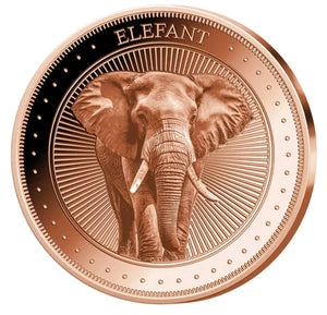 1 UNZE KUPFER - MÜNZE - AFRIKA ELEFANT - KUPFERBARREN