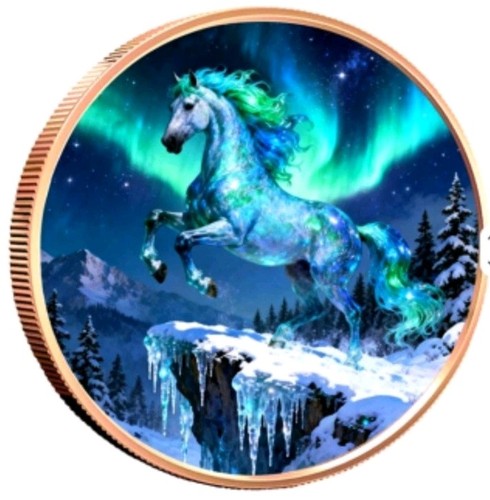 5 UNZEN 999 KUPFER - LUNAR PFERD - HIGH RELIEF - KUPFERBARREN - KOLORIERT
