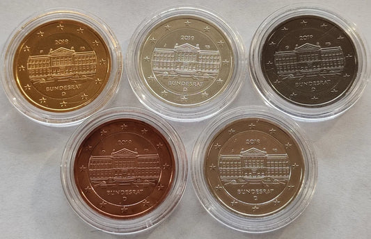 5 x 2 Euro Münzen Set - BRD Bundesrat 2019 - Silber / Platin / Rotgold / Ruthenium / Gold