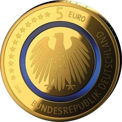5 EURO MÜNZE - PLANET ERDE 2016 - POLYMERRING - VERGOLDET