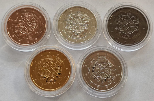 5 x 2 Euro Münzen Set - BRD Karl der Große 2023 - Silber / Platin / Rotgold / Ruthenium / Gold
