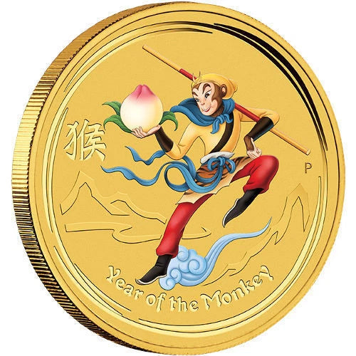 1/10 UNZE GOLD - LUNAR AFFENKÖNIG 2016 - KOLORIERT - GOLDMÜNZE