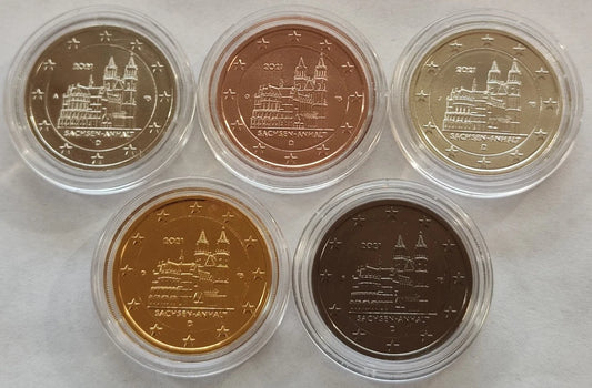 5 x 2 Euro Münzen Set - BRD Sachsen-Anhalt Magdeburger Dom 2021 - Silber / Platin / Rotgold / Ruthenium / Gold