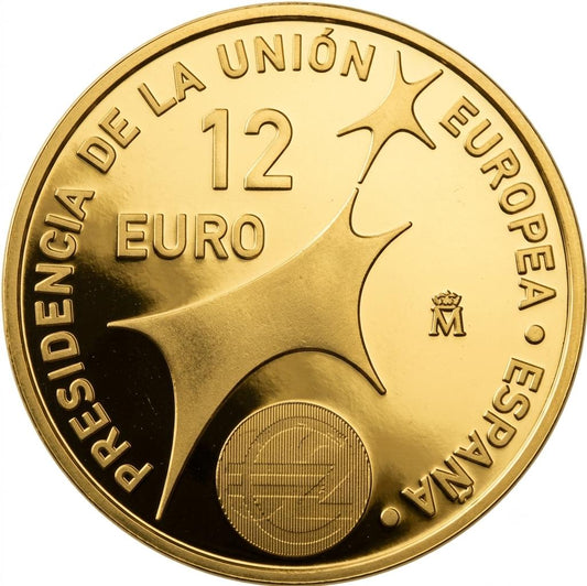 12 Euro Münze - Spanien - Spanische EU-Ratspräsidentschaft 2002 - 24 Karat vergoldet