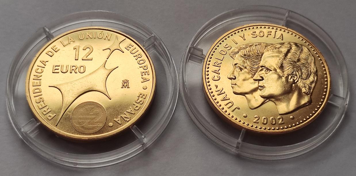 12 Euro Münze - Spanien - Spanische EU-Ratspräsidentschaft 2002 - 24 Karat vergoldet