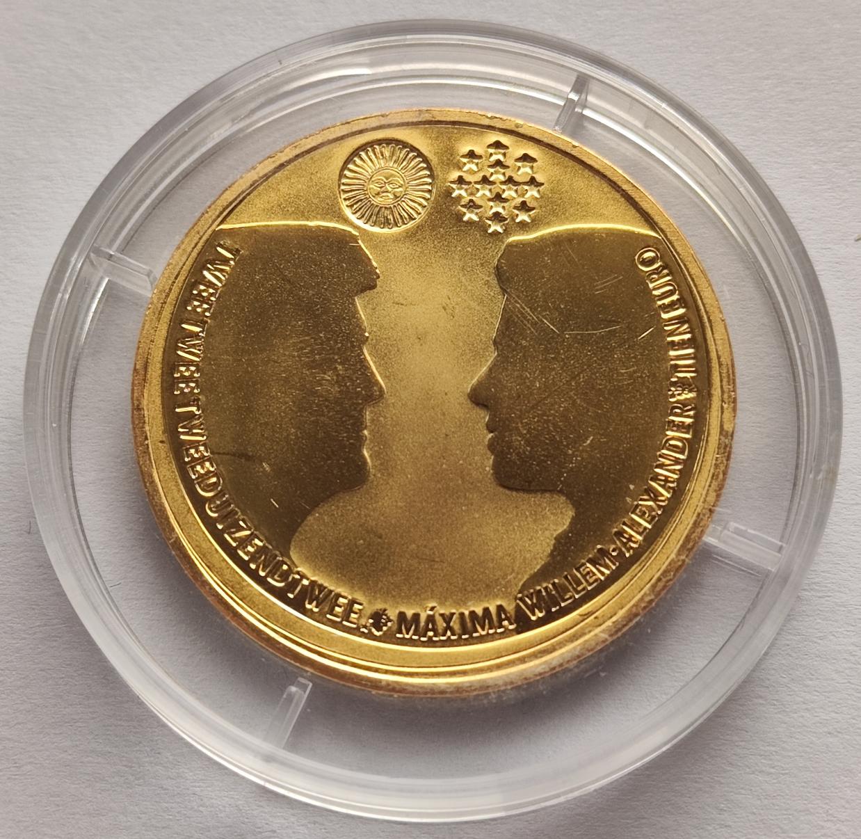 10 Euro Münze - Niederlande - Königliche Hochzeit von Willem-Alexander und Maxima 2002 - 24 Karat vergoldet