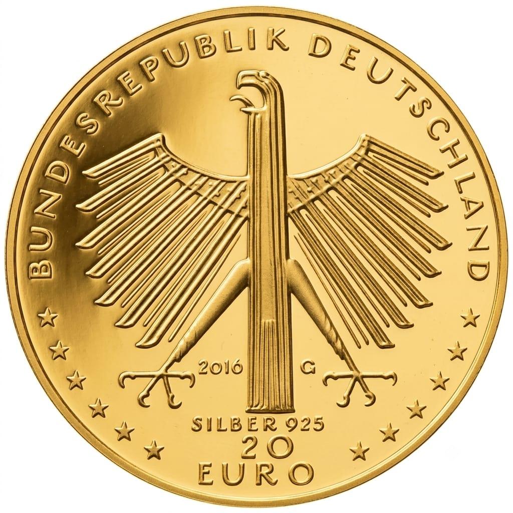 20 Euro Silbermünze - BRD - 125. Geburtstag Otto Dix 2016 - 24 Karat vergoldet
