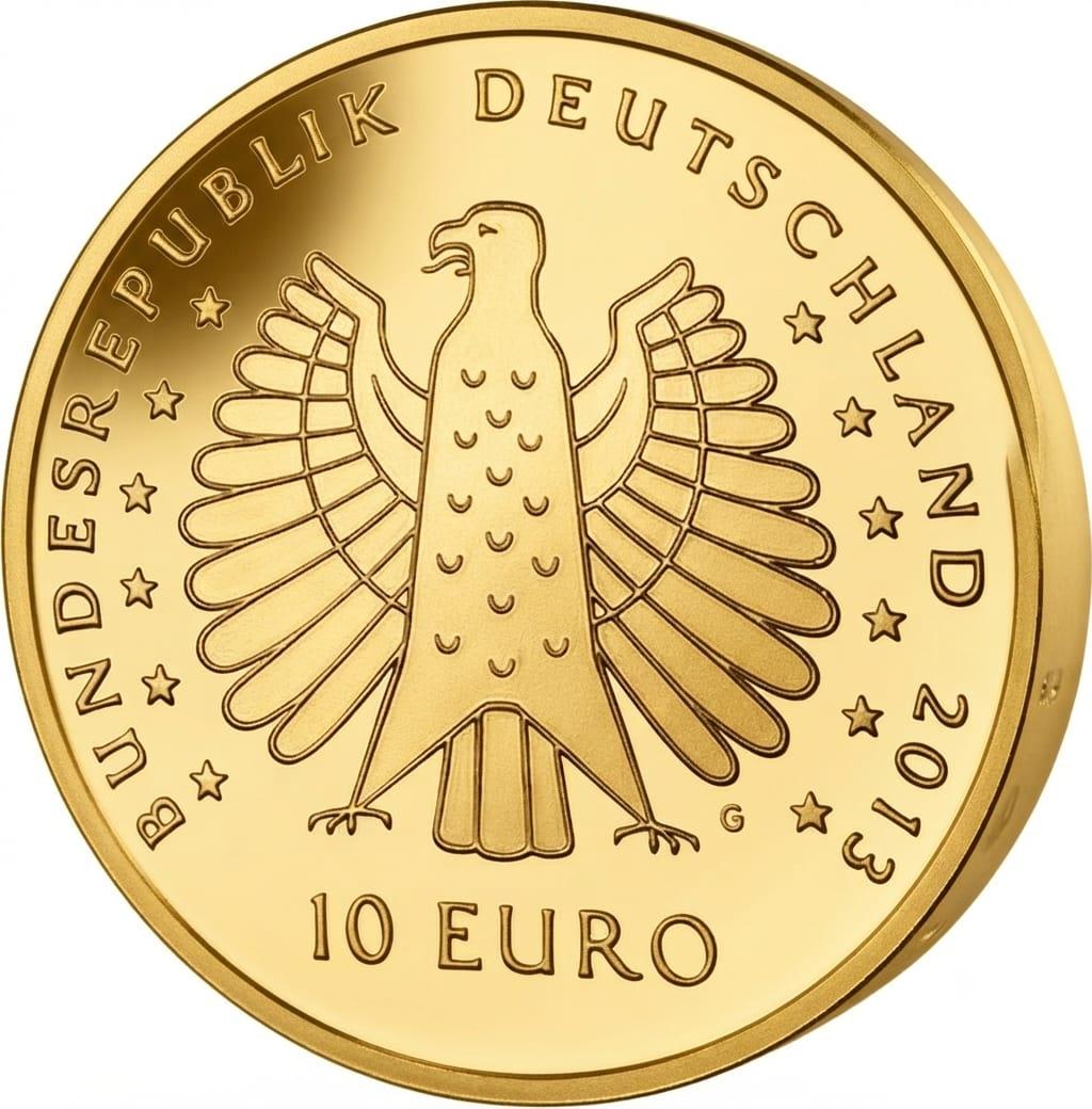 10 Euro Münze  - BRD - Heinrich Hertz 125 Jahre Strahlen elektrischer Kraft 2013 - 24 Karat vergoldet