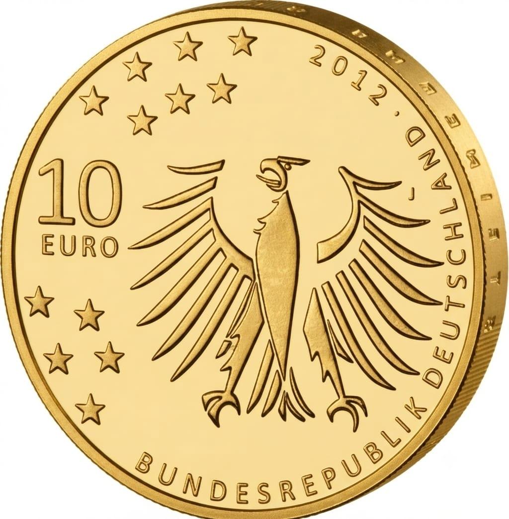10 Euro Münze  - BRD - 150. Geburtstag Gerhart Hauptmann 2012 - 24 Karat vergoldet