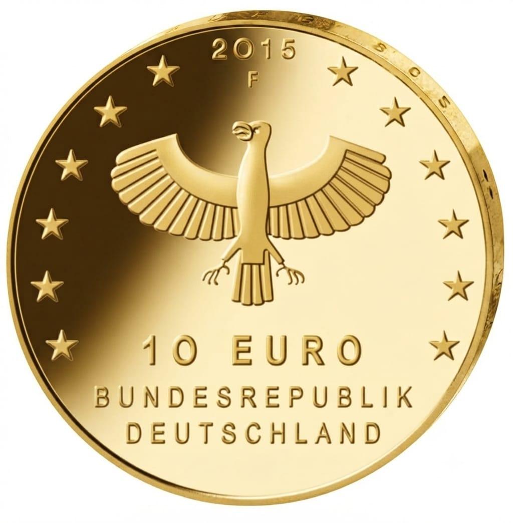 10 Euro Münze  - BRD - 1000 Jahre Leipzig 2015 - 24 Karat vergoldet