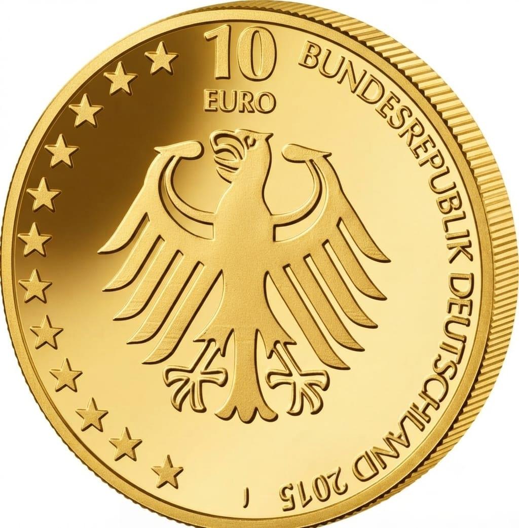 10 Euro Münze  - BRD - 150 Jahre Deutsche Gesellschaft zur Rettung Schiffbrüchiger 2015 - 24 Karat vergoldet