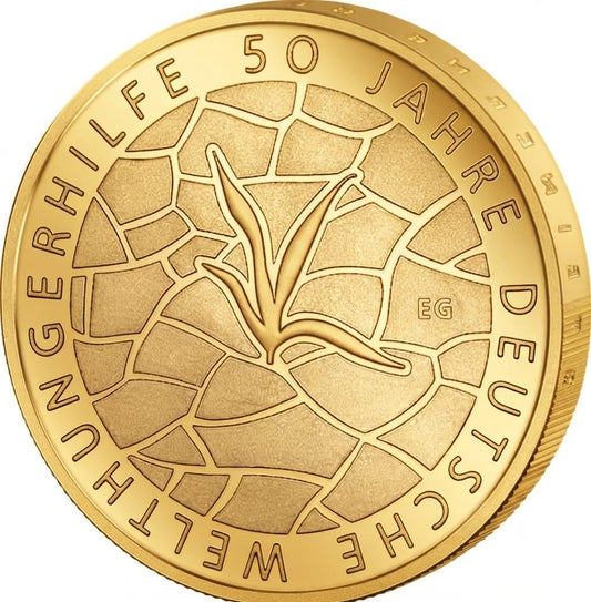 10 Euro Münze  - BRD - 50 Jahre Deutsche Welthungerhilfe 2012 - 24 Karat vergoldet